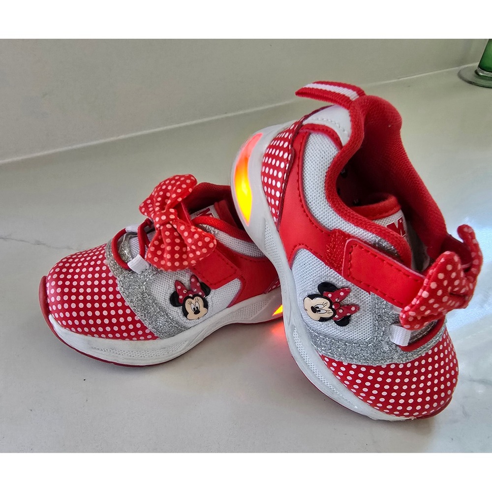 Disney Minnie Mouse Toddler Girls Red Polka Dot Light Up Sneakers Size 7 Bow